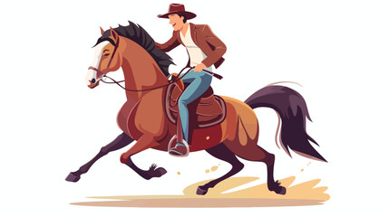 Young handsome man riding a horse 2d flat cartoon v