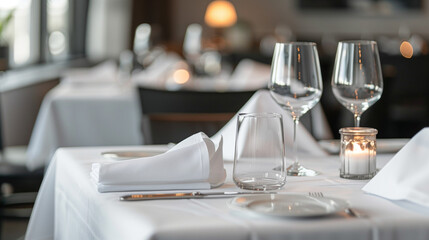 Elegant white linen table setting