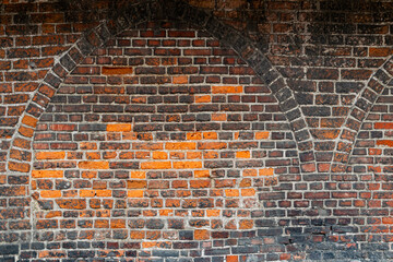 Red brick weathered wall background	