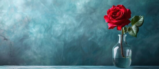 A vibrant red rose stands gracefully in a clear glass vase, showcasing its beauty and elegance. - Powered by Adobe