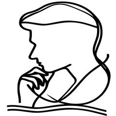 One line drawing of man thinking stock illustration
