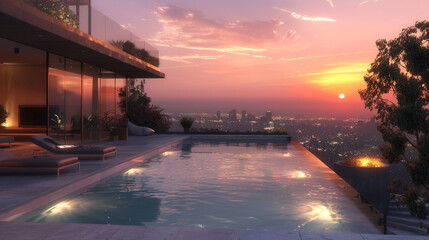 A modern home with a rooftop pool and amazing sunset views.