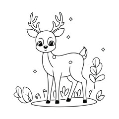 Hand drawn deer outline illustration