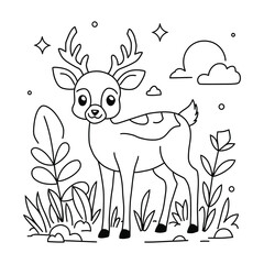 Hand drawn deer outline illustration
