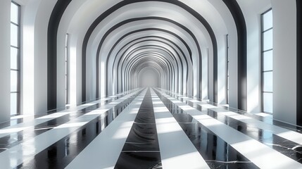 optics with striped black and white rectangles. architectural corridor tunnel. Hypnotic texture
