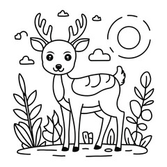 Hand drawn deer outline illustration