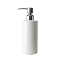 Fototapeta na wymiar White ceramic soap bottle with chrome pump isolated on white background