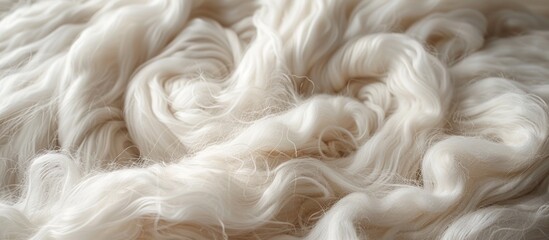 A close-up view of a soft and fluffy pile of pristine white wool yarn. - obrazy, fototapety, plakaty