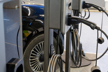 Electric vehicles charging station close up.