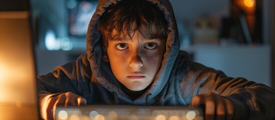 A man in a hooded jacket intensely focused on a laptop screen.