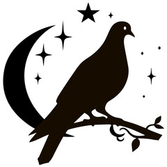 Silhouette dove on tree branch