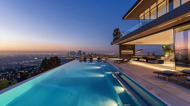 A contemporary residence with a rooftop pool and amazing views of the city.