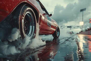 Drifting and racing concept. Background with selective focus and copy space - obrazy, fototapety, plakaty