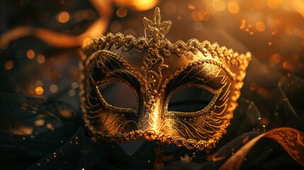 Masquerade mask against dark background, symbolizing Venetian carnival.