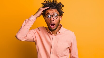 Man with Surprised Expression - obrazy, fototapety, plakaty