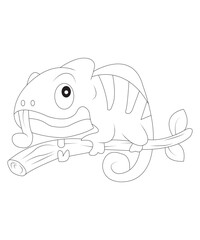 Chameleon coloring  page for kids and adults black and white coloring book page