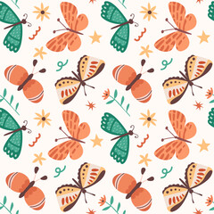 Collection of elegant exotic butterflies and moths isolated on a white background. Set of tropical flying insects with colorful wings. Set of decorative design elements. Flat vector illustration.