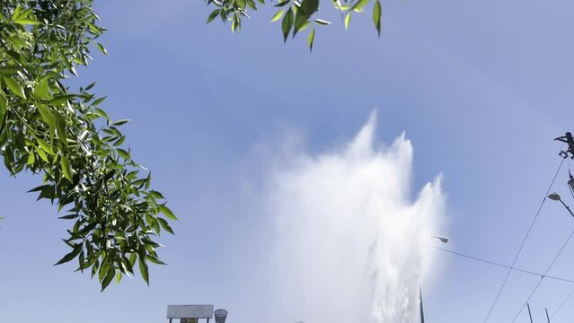 Water spraying from water main break 