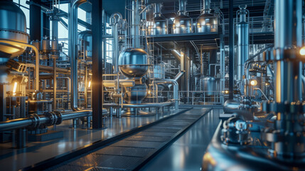 A bustling chemical process engineering lab with distillation columns and reaction vessels, currently dormant but ready to develop chemical processes for various industries