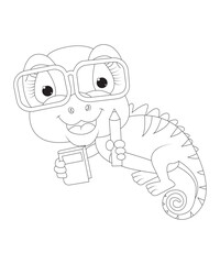 Chameleon coloring  page for kids and adults black and white coloring book page