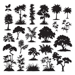 Obraz premium Set of plant and tree silhouette