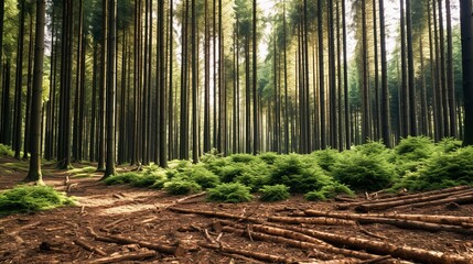 A photo of a forest with biomass energy production.