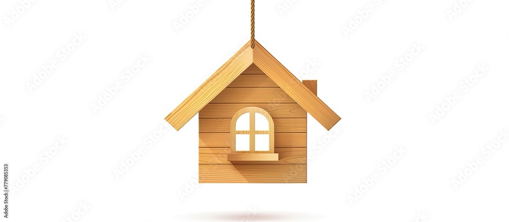 Sticker a wooden house art fixture designed in the shape of a triangle, with a window, roof, and facade, han