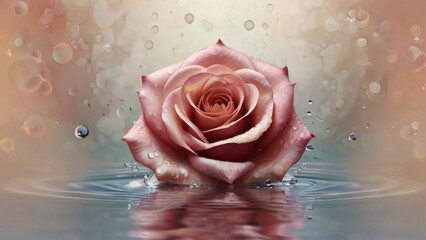 rose in pink purple and blue color full frame background with water drops lying on the sepals of the background abstract rose with flowers in the background abstract romantic view and background  - obrazy, fototapety, plakaty