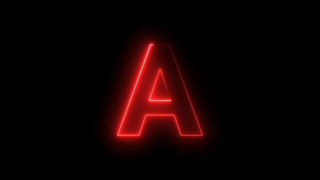 glowing neon effect with letter A alphabet on black background. video footage. 4k