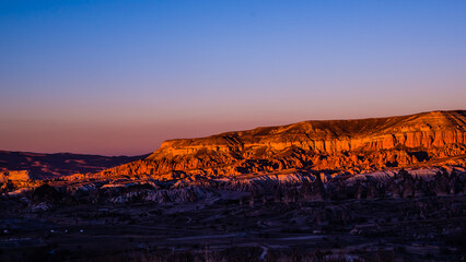 Goreme, Turkey - March 26 2014: The sunset view of Red Valley in Goreme