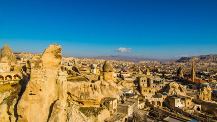 G&ouml;reme, Turkey - March 21 2014: Cone shaped Rock formation so called fairy Chimneys in Paşabağ Valley of Cappadocia