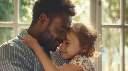 A Father Embracing His Daughter - obrazy, fototapety, plakaty