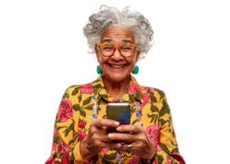 Senior South American Lady Texting on Phone