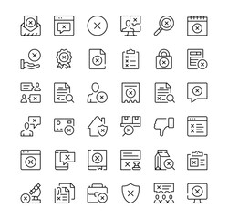 Rejection icons set. Vector line icons. Black outline stroke symbols