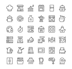 Kitchen appliances icons set. Vector line icons. Black outline stroke symbols