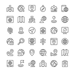 Navigation icons set. Vector line icons. Black outline stroke symbols