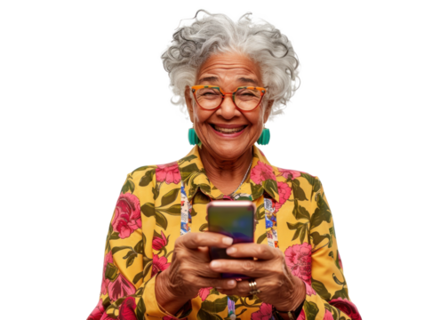 Senior South American Lady Texting on Phone