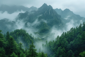 Mount Huangshan, China - in the summer, the foggy landscape - obrazy, fototapety, plakaty