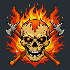 fiery-skull--flames-on-mouth-and-eyes--crossing-ha