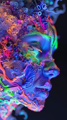 digital face neon futuristic