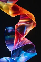 4h A colorful glass ribbon curves in the air, black background, 