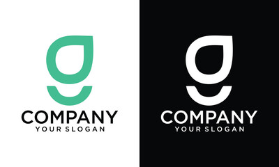 Abstract Initial Letter G Logo. Green Linear Leaf Symbol isolated on Blue Background. Usable for Branding and Nature Logos. Flat Vector Logo Design Template Element
