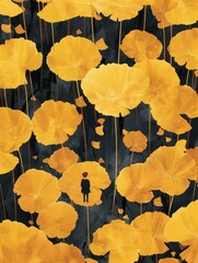 Autumn poster a man walks through the yellow forest