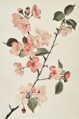 Naklejka premium An antique natural science print with a cherry blossom branch. 