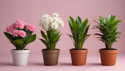 set of fresh flowers in pot isolated on background 