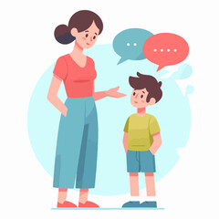 mom talking to child in a flat design illustration