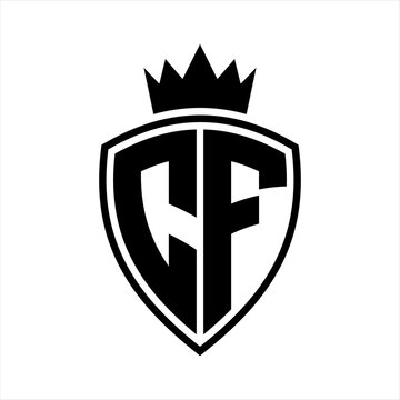 recommend clip art: CF Letter monogram shield and crown outline shape with black and white color design