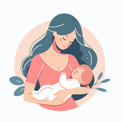 mother holding baby with love in a flat design illustration