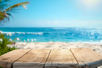 Wooden platform overlooking serene beach