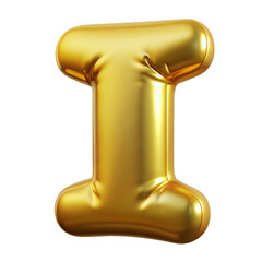 Gold plastic ballon letter "I" isolated on white background, 3D text with "I".